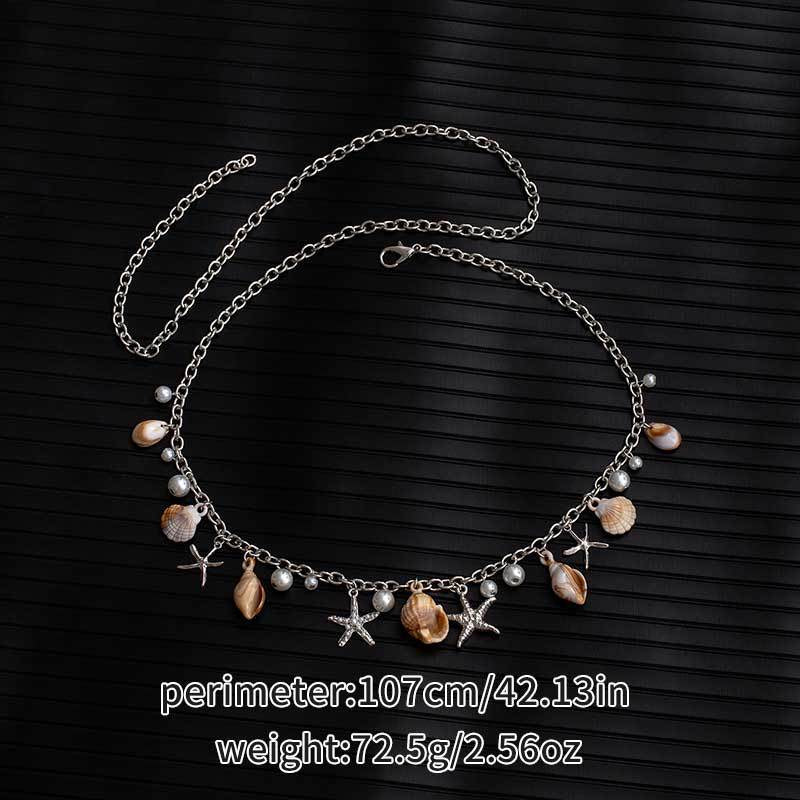 Handmade Silver Bohemian Beach Shell Waist Chain Belt with Pearl Starfish Conch Tassel Charms | Boho Holiday Dress Accessory