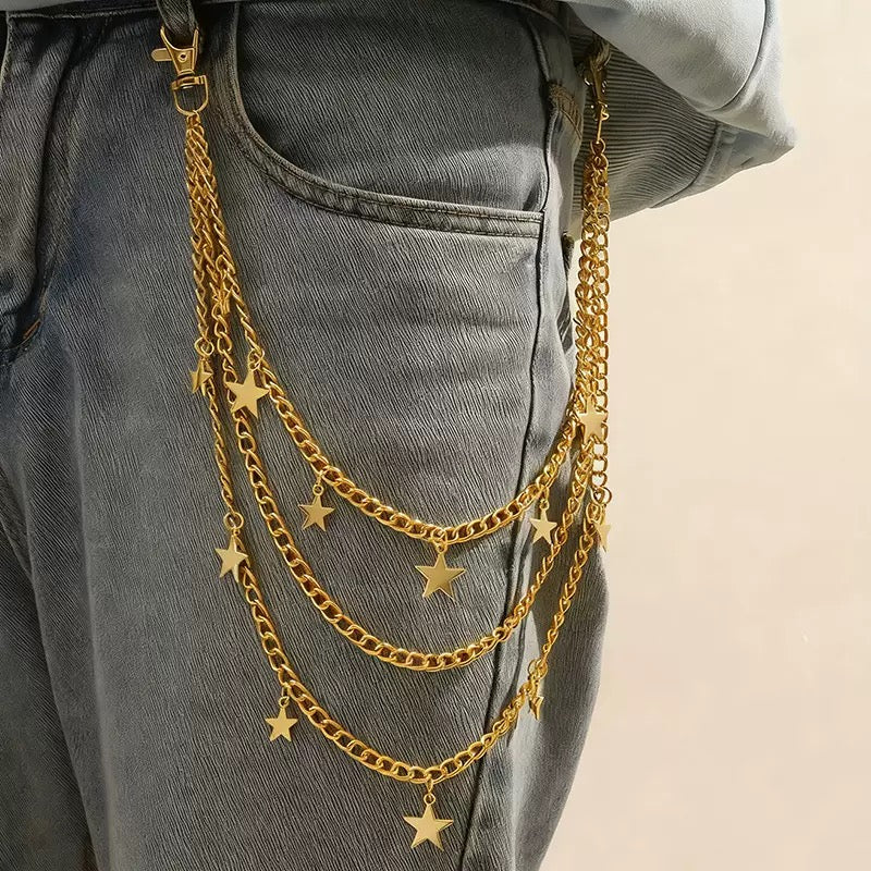 Multi-Layer Gold Star Charm Trouser Chain Waist Chain with Lobster Clasp
