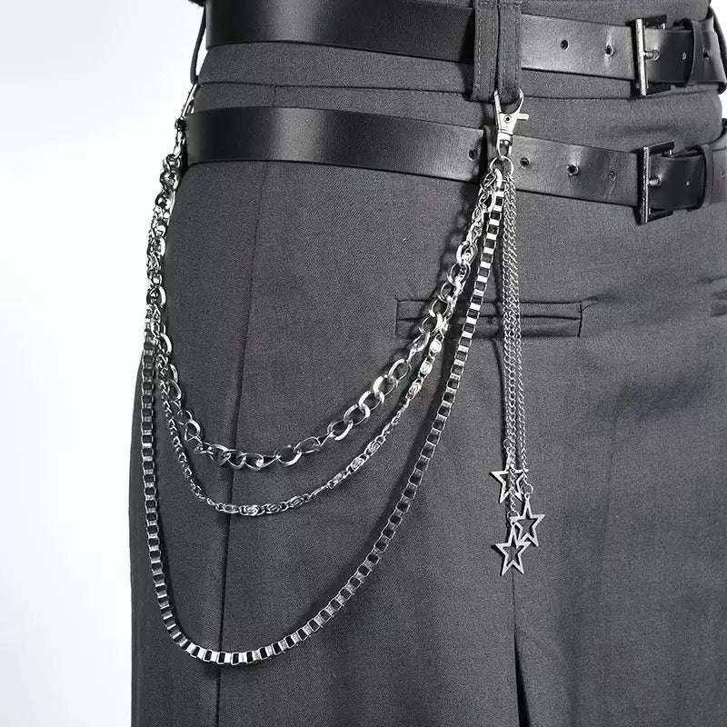 Multi-Layer Silver Star Tassel Trouser Chain Waist Chain with Lobster Clasp