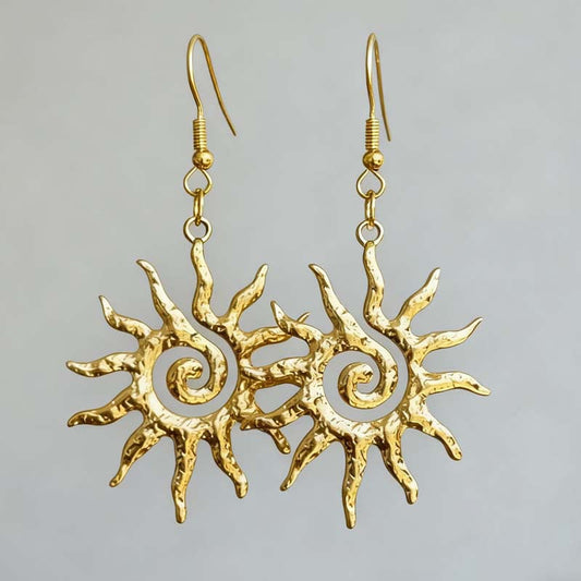 Handmade Gold Spiral Sun Dangle Earrings