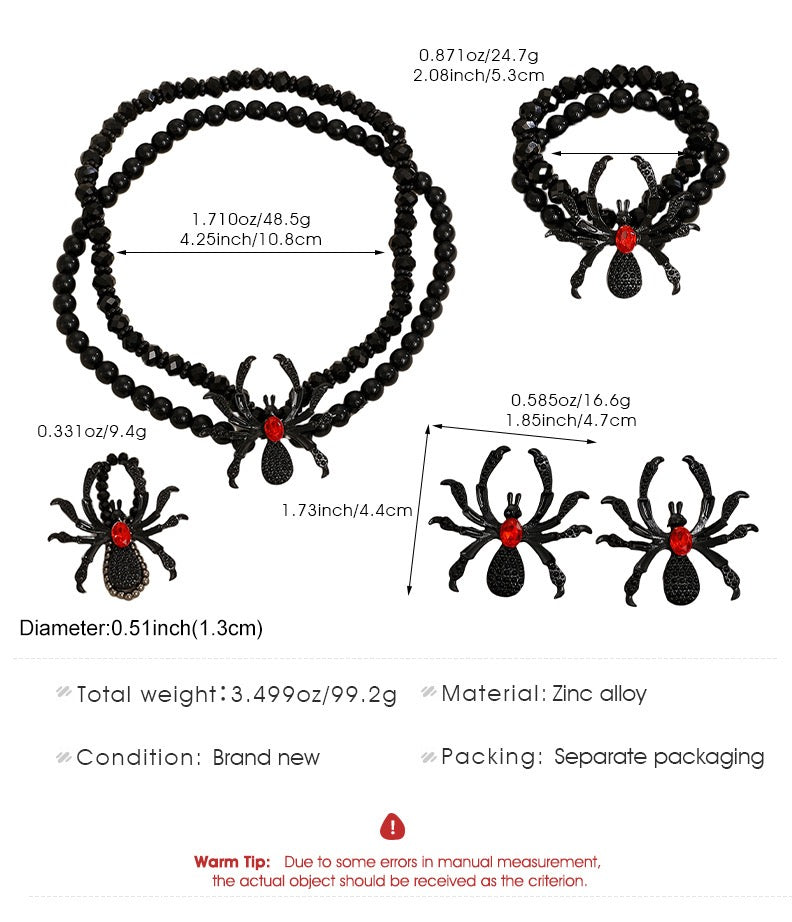Gothic Dark Punk Spider Jewelry Set - Necklace Bracelet Ring Earrings for Women Men