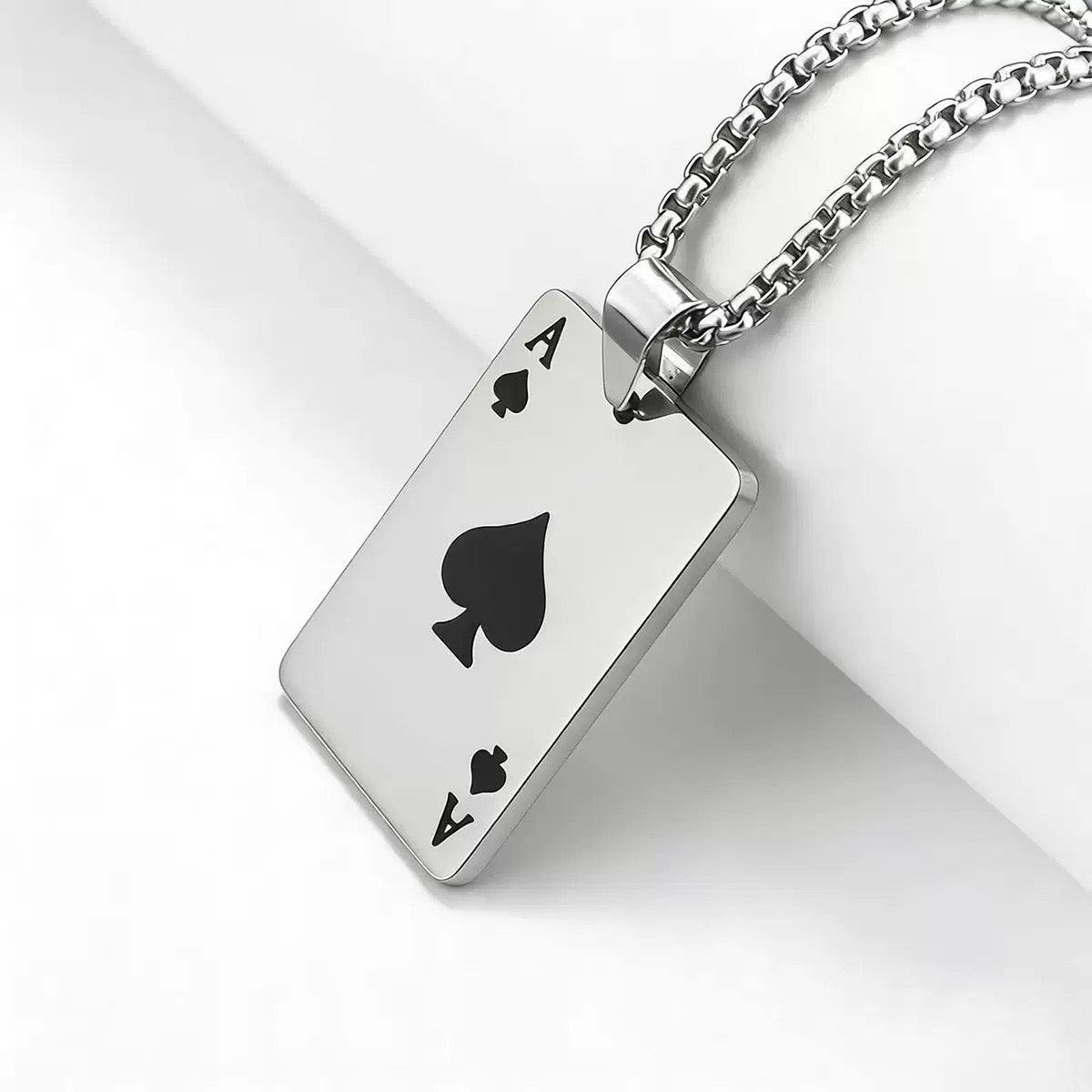 Minimalist Stainless Steel Ace of Spades Playing Card Pendant Necklace for Men Women