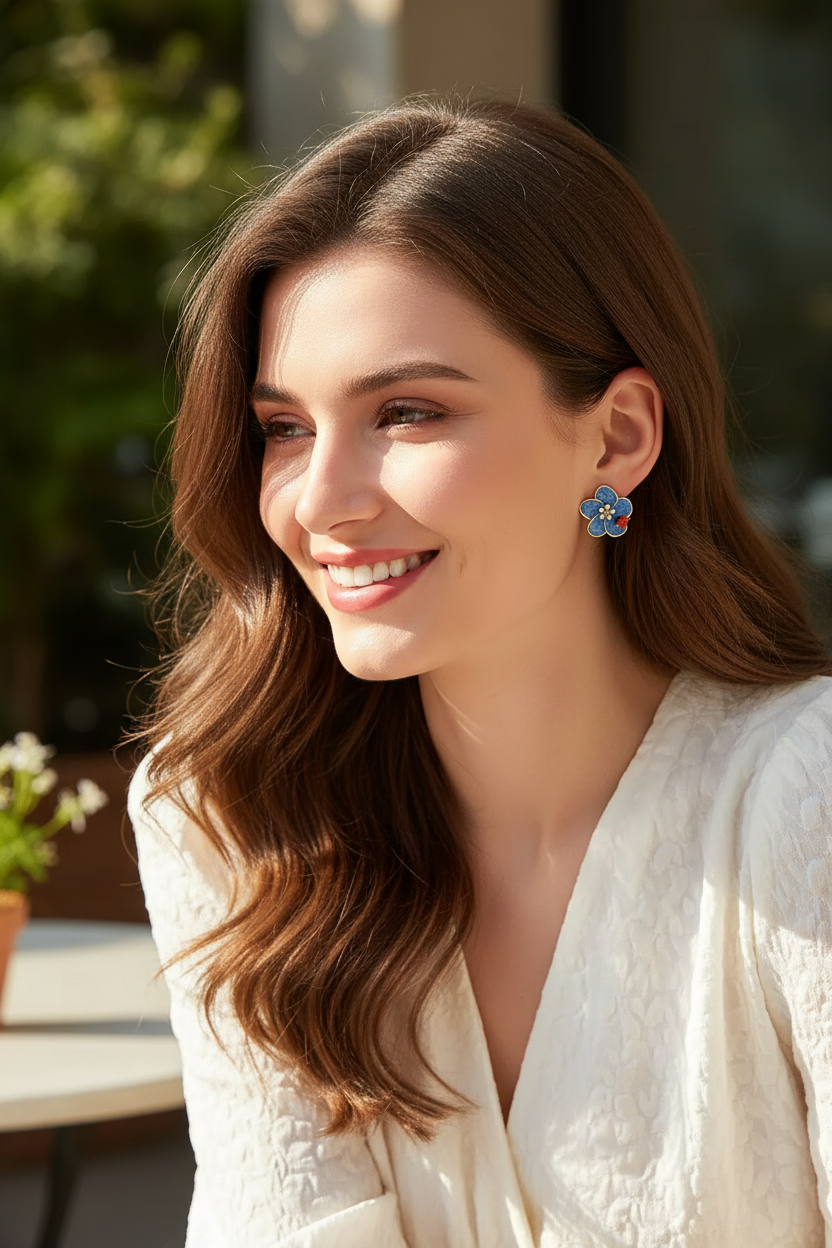 Blue Flower Earrings - Cafe