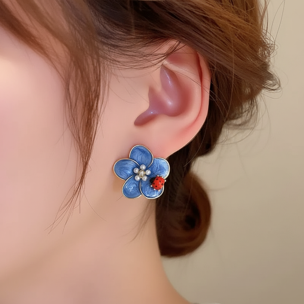 Blue Flower Earrings - Close Up