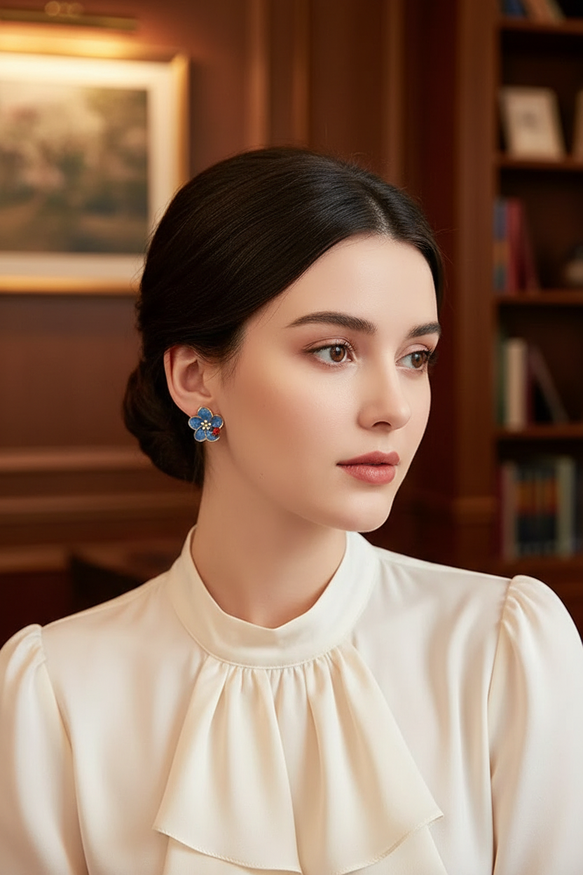 Blue Flower Earrings - Elegant