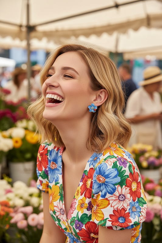 Blue Flower Earrings - Flower Market