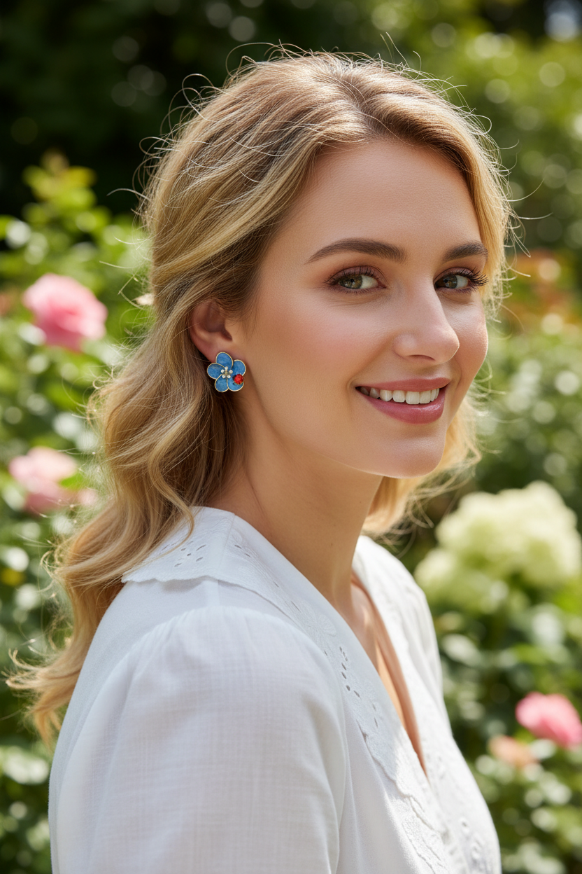Blue Flower Earrings - Garden