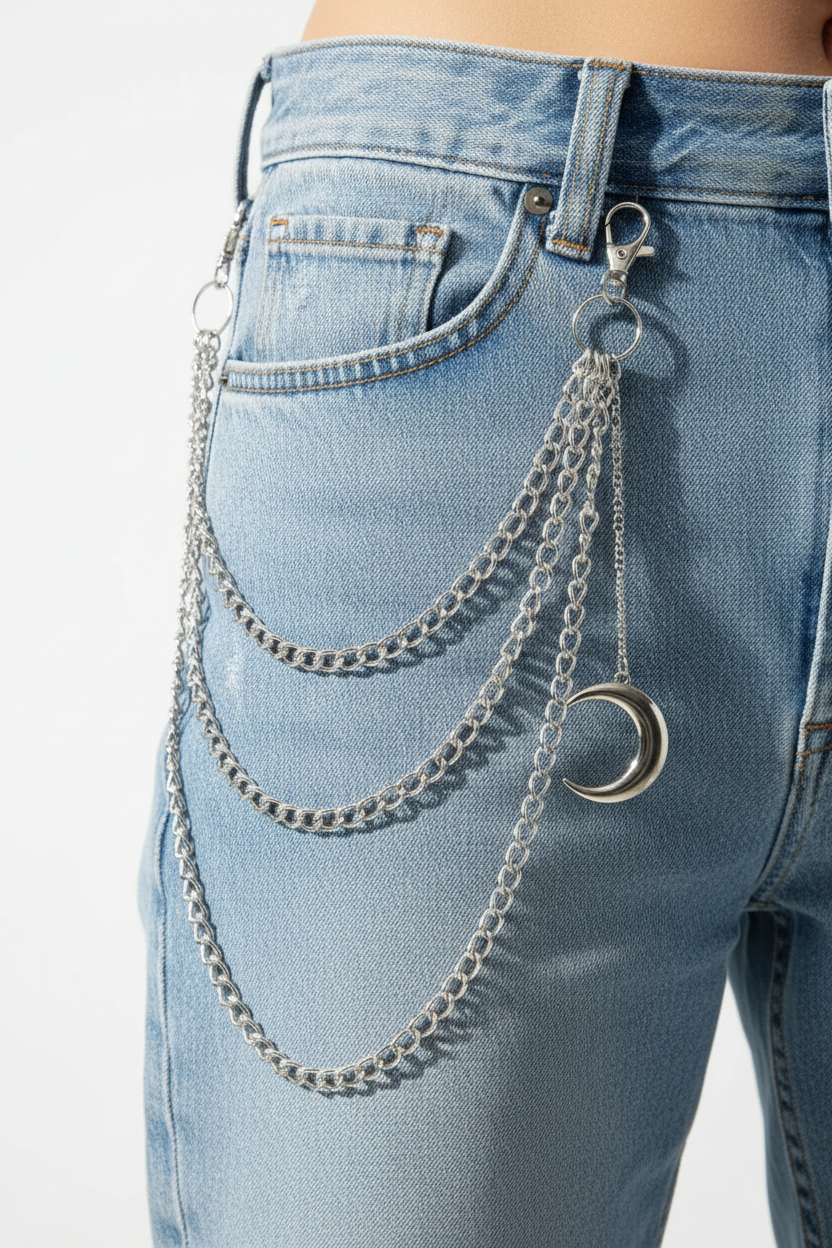 Chain Detail Light Blue Jeans