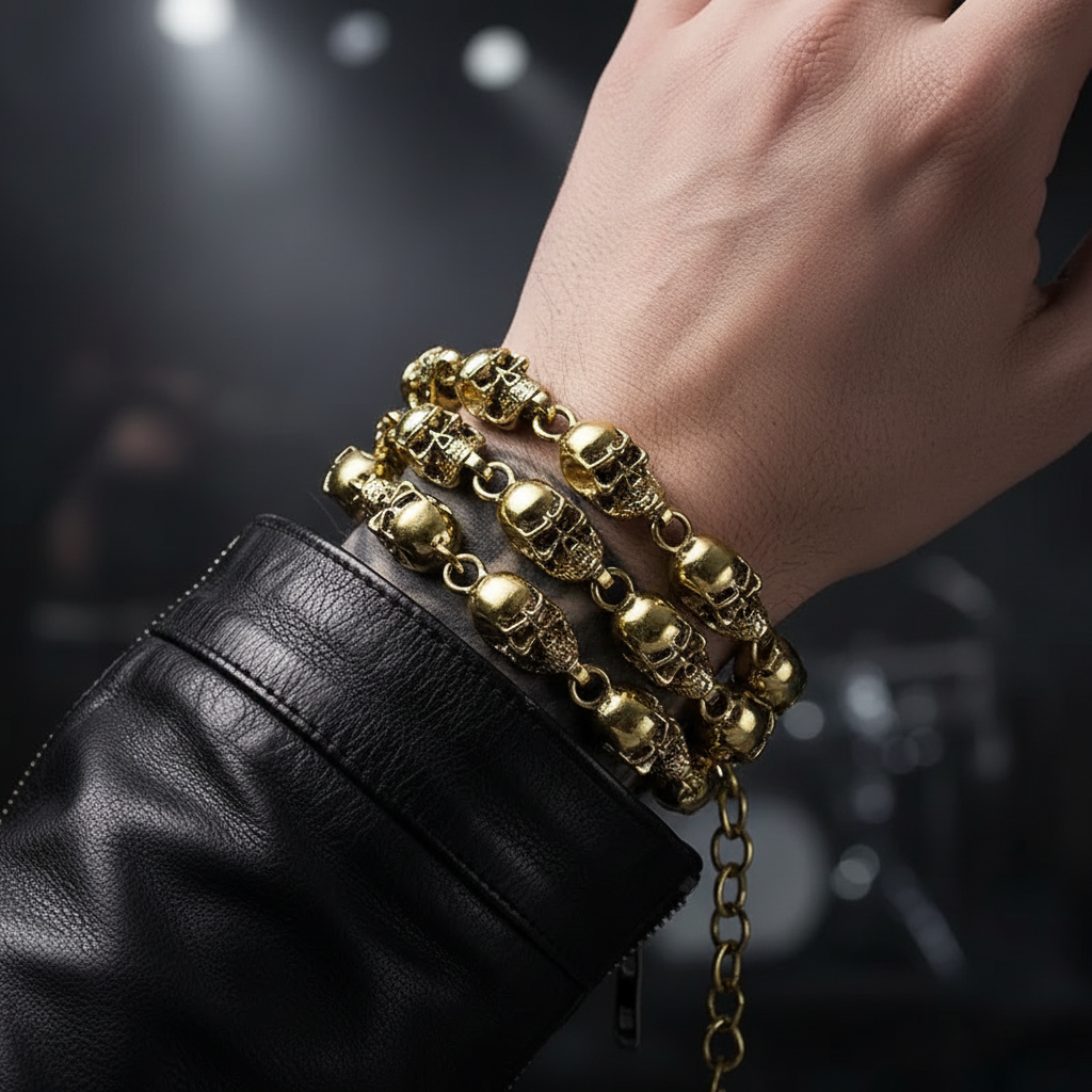 Gold Skull Chain - Rock Style
