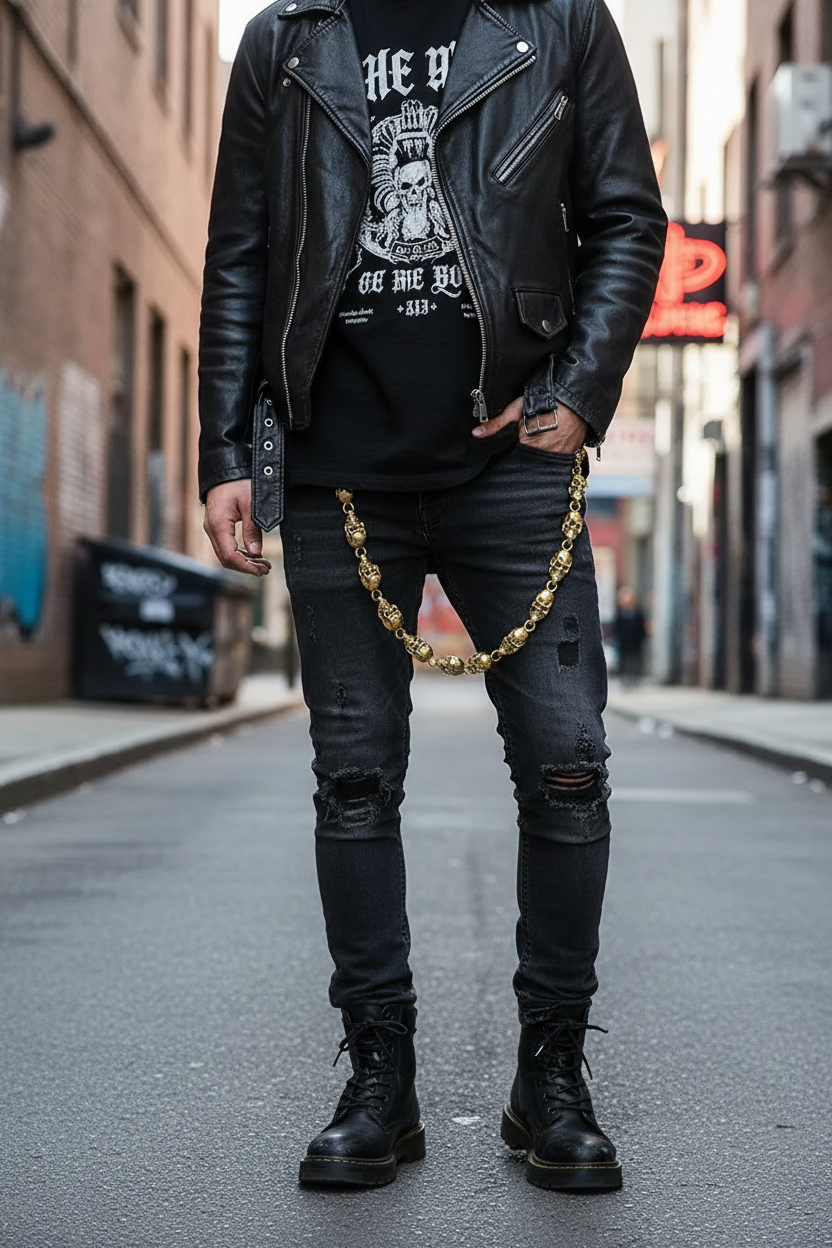 Gold Skull Chain - Street Style