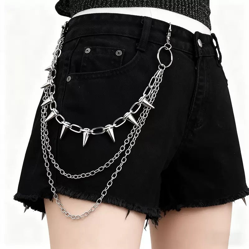 Multi-Layer Silver Spike Rivet Trouser Chain Waist Chain with Lobster Clasp