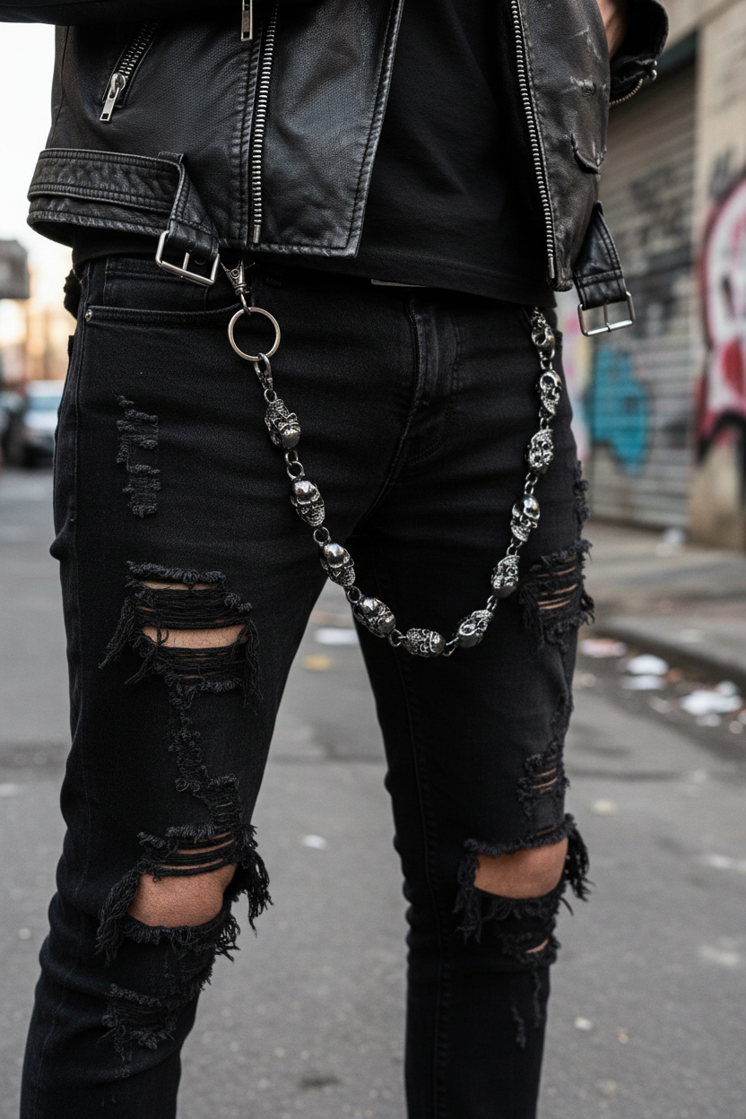 Gunmetal Black Metal Skull Jeans Wallet Chain Hip Hop Punk Dark Style Unisex Accessory