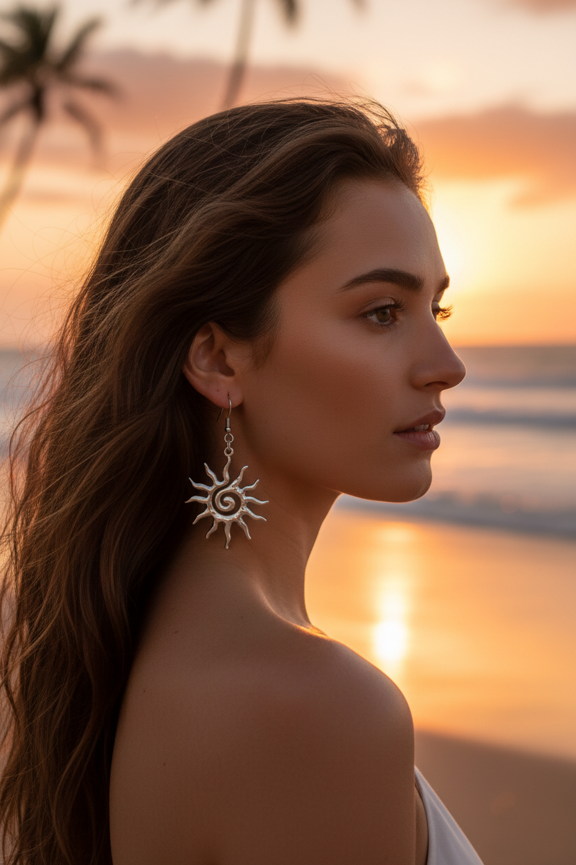 Handmade Spiral Sun Dangle Earrings