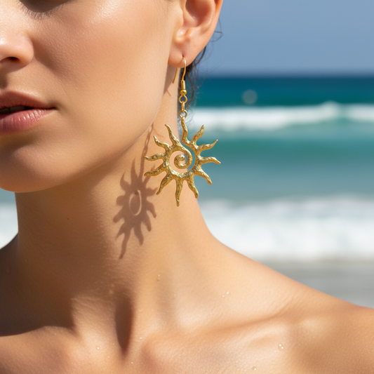 Handmade Gold Spiral Sun Dangle Earrings