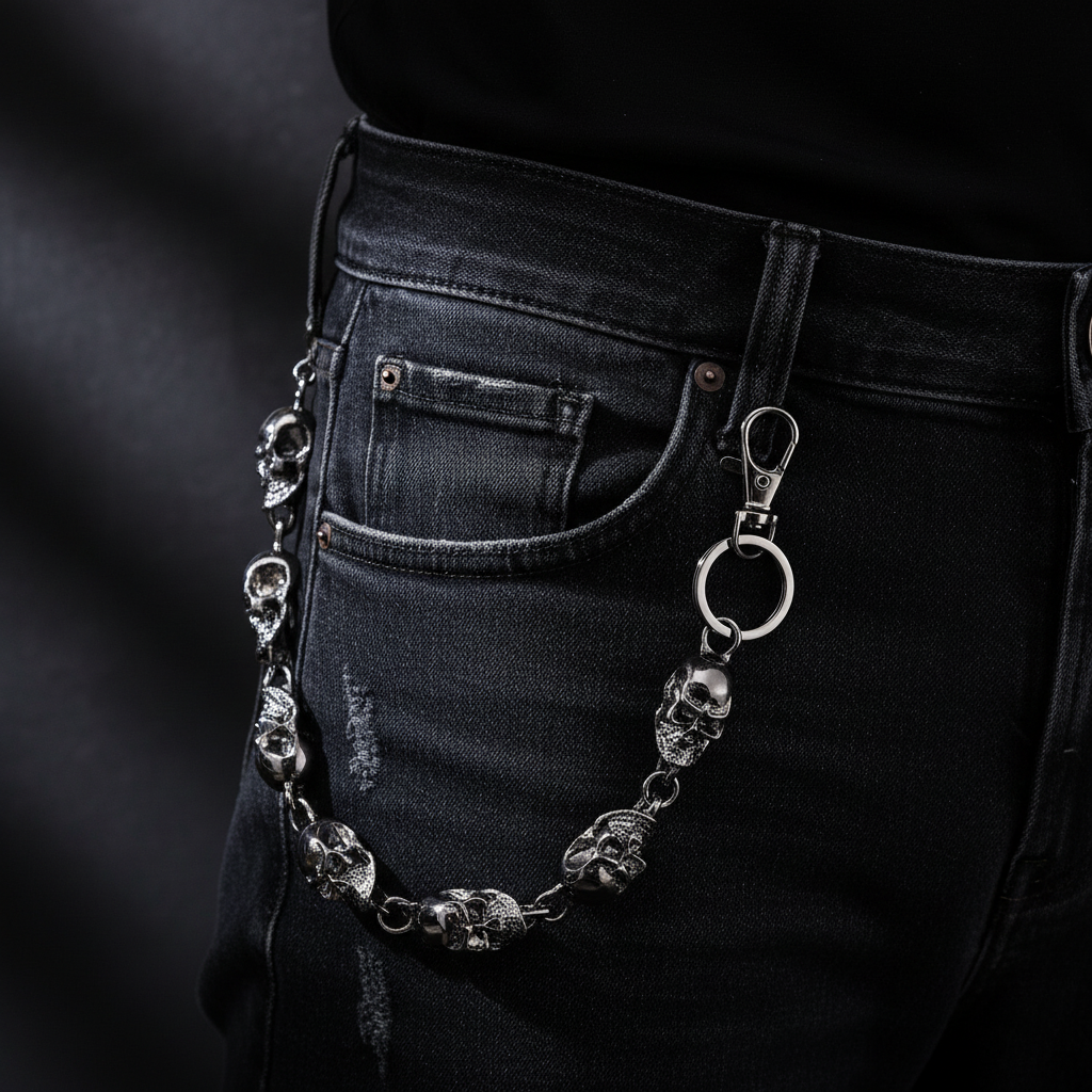 Gunmetal Black Metal Skull Jeans Wallet Chain Hip Hop Punk Dark Style Unisex Accessory