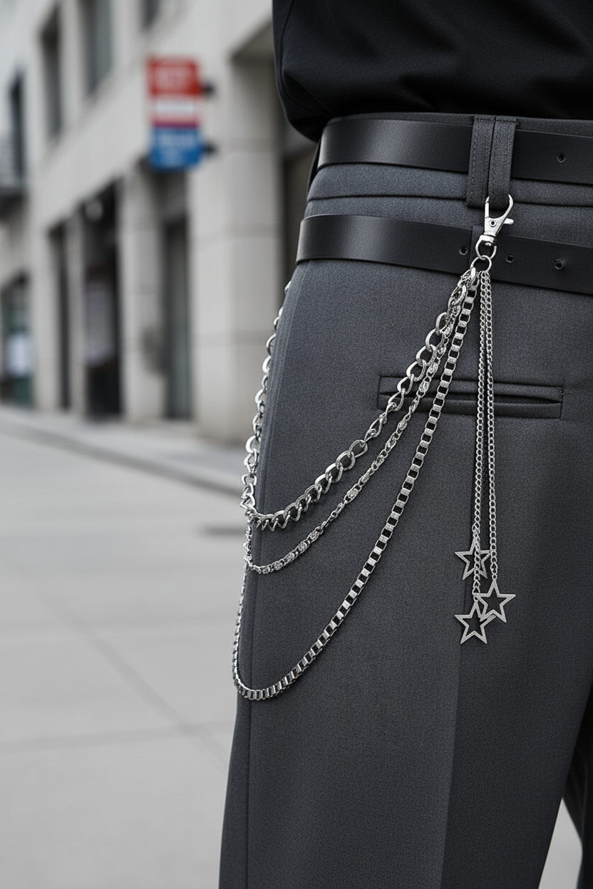 Multi-Layer Silver Star Tassel Trouser Chain Waist Chain with Lobster Clasp