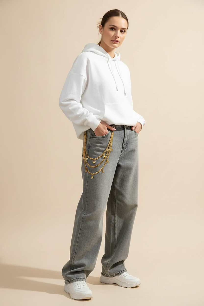 Multi-Layer Gold Star Charm Trouser Chain Waist Chain with Lobster Clasp