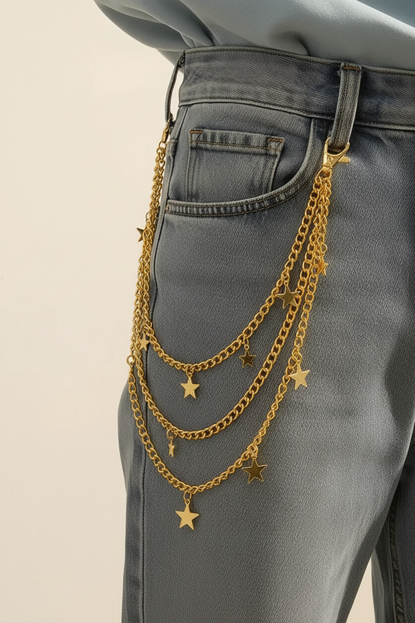 Multi-Layer Gold Star Charm Trouser Chain Waist Chain with Lobster Clasp