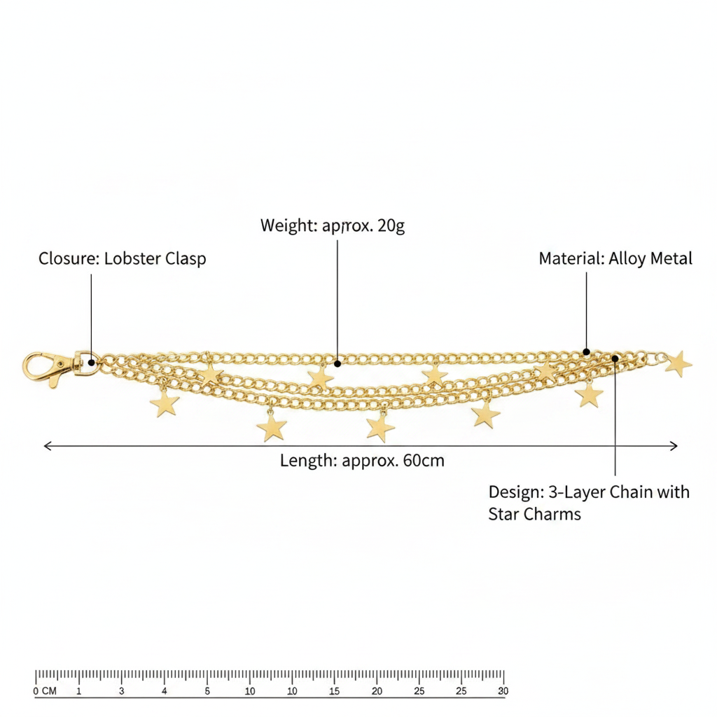Multi-Layer Gold Star Charm Trouser Chain Waist Chain with Lobster Clasp
