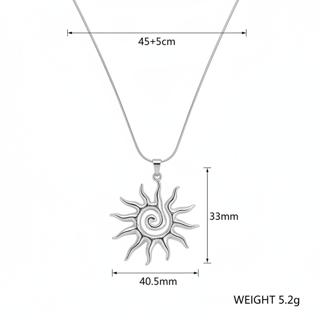 Silver Sun Necklace - Size Chart