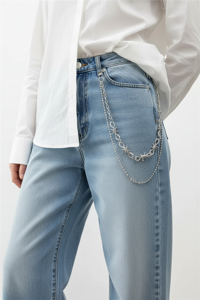 Wide Leg Jeans Trouser Chain